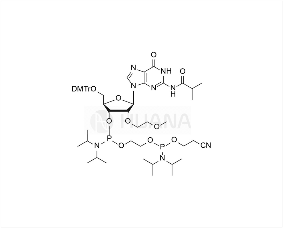 5'-O-DMT-2'-O-MOE-rG ((iBu)-3'- ((2-سیانوتوکسی)) ((دیزوپروپیلامینو) فسفورمیدیت) - اتیل-دیزوپروپیل فسفورمیدیت